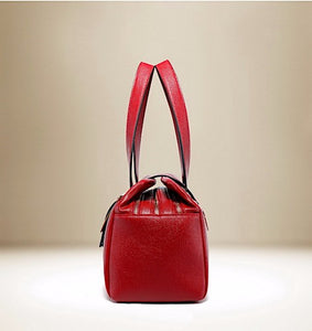 Three Layers Design PU Leather Handbag - Red