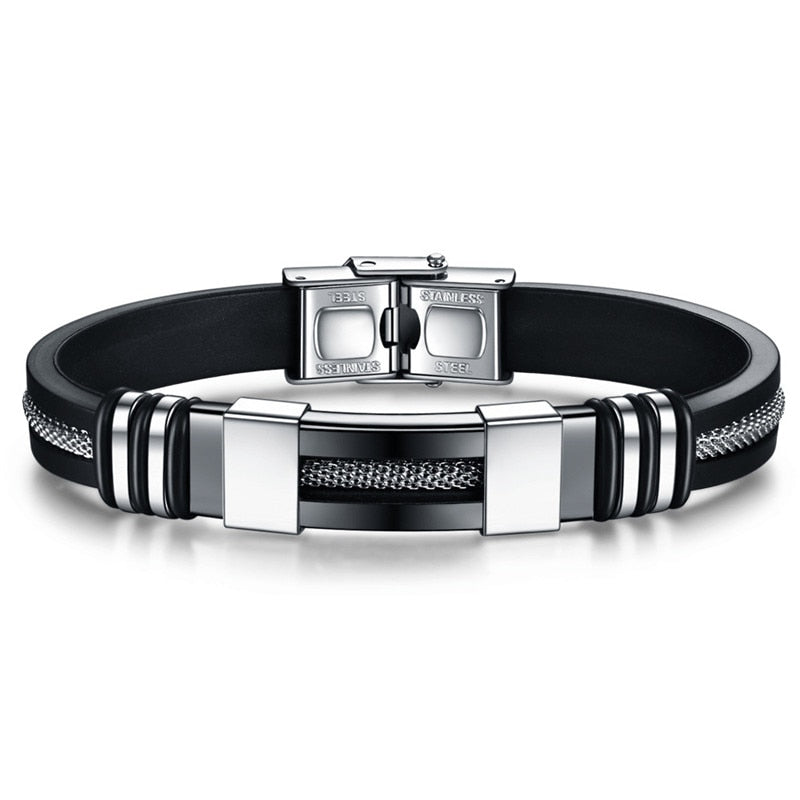 Punk Vintage Stainless Steel Silicone Bracelet