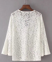 Trumpet Sleeve V-neck Lace Top - Ivory
