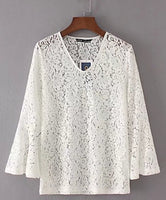 Trumpet Sleeve V-neck Lace Top - Ivory
