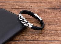 Stainless Steel Charm Genuine Leather Bracelet
