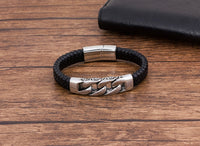 Stainless Steel Charm Genuine Leather Bracelet
