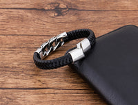 Stainless Steel Charm Genuine Leather Bracelet
