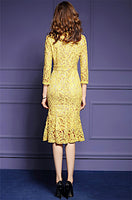 Spring Lace Three Quarter Sleeve Slim Fishtail Party Dress
