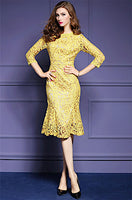 Spring Lace Three Quarter Sleeve Slim Fishtail Party Dress
