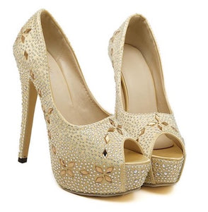 Rhinestone Peep Toe Prom Shoe